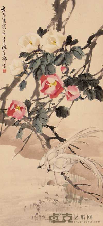 柳滨 庚辰（1940年）作 花鸟 立轴 68×31cm